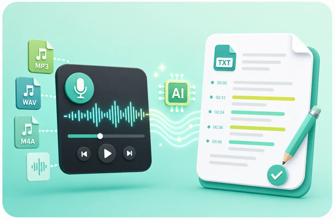 AI Audio to Text Converter turns audio recordings into transcript text