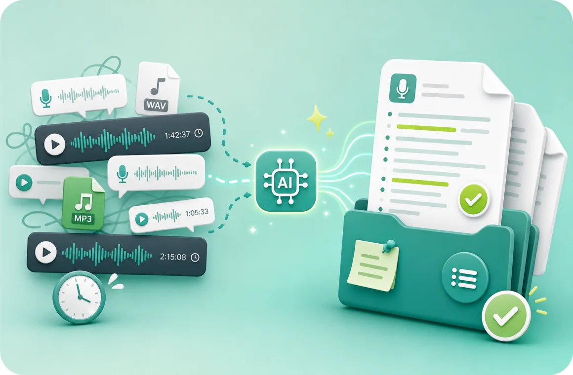 Many long audio files organized into clean transcript documents