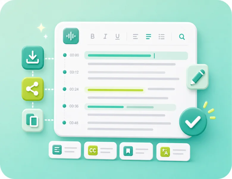 Review, export, and reuse the completed audio transcript