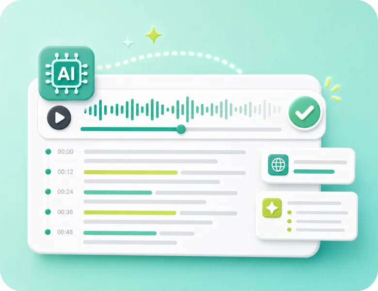 AI processes audio into timestamped transcript text