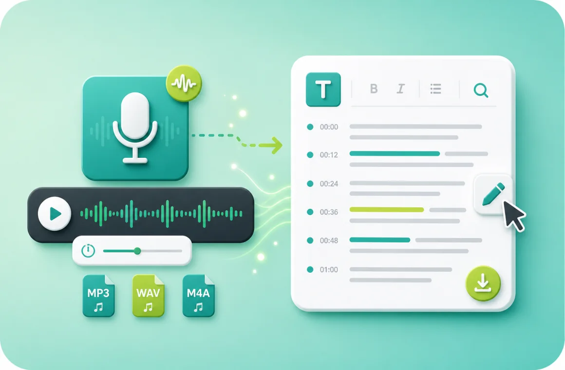 Audio waveform and voice recordings becoming editable text