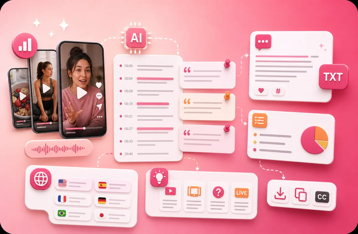 AI extracts captions, summaries, translations, and content ideas from Instagram transcripts