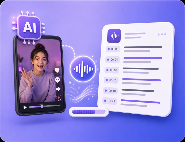 AI generates a transcript from short-form video speech