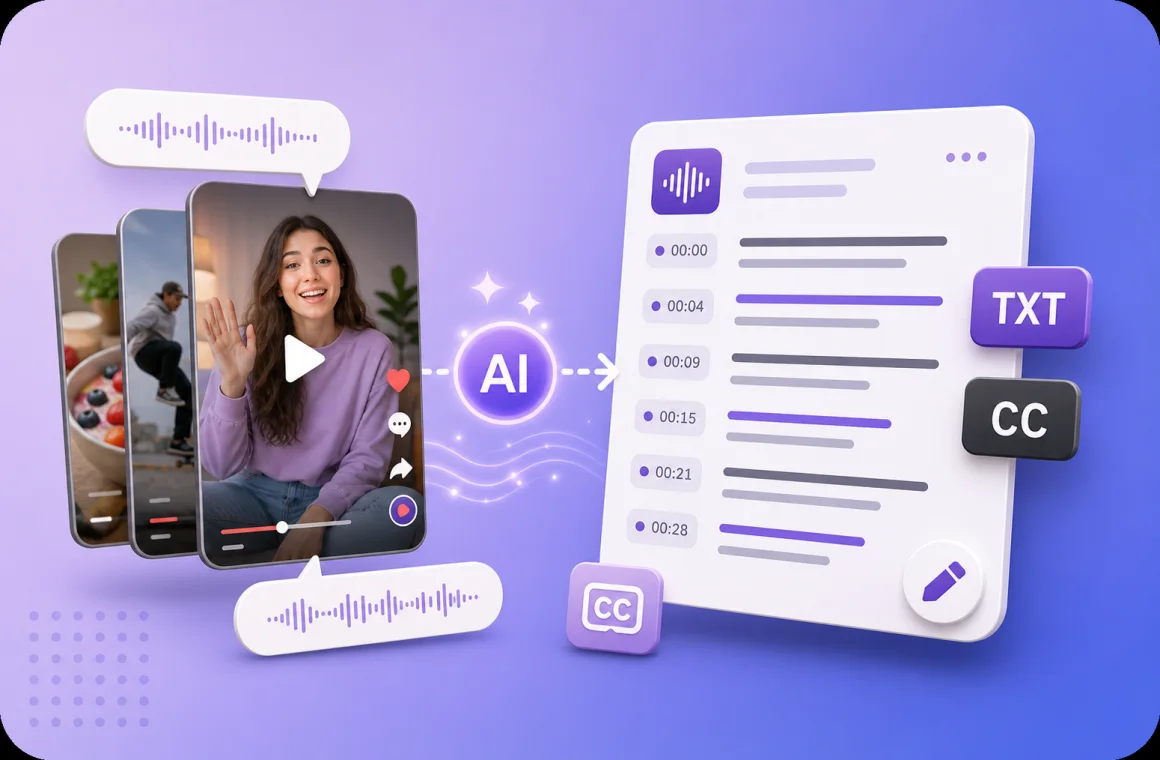 Short-form video speech converting into a script transcript