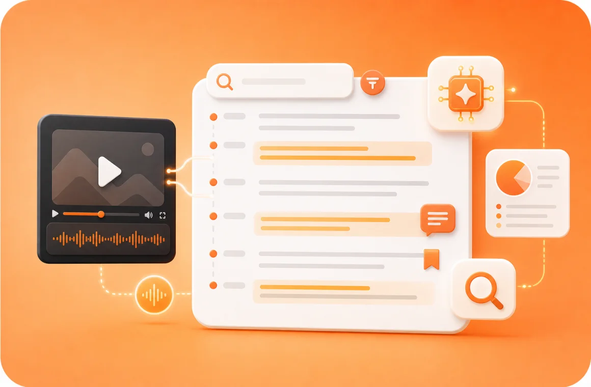 AI analyzes video audio and highlights searchable transcript insights