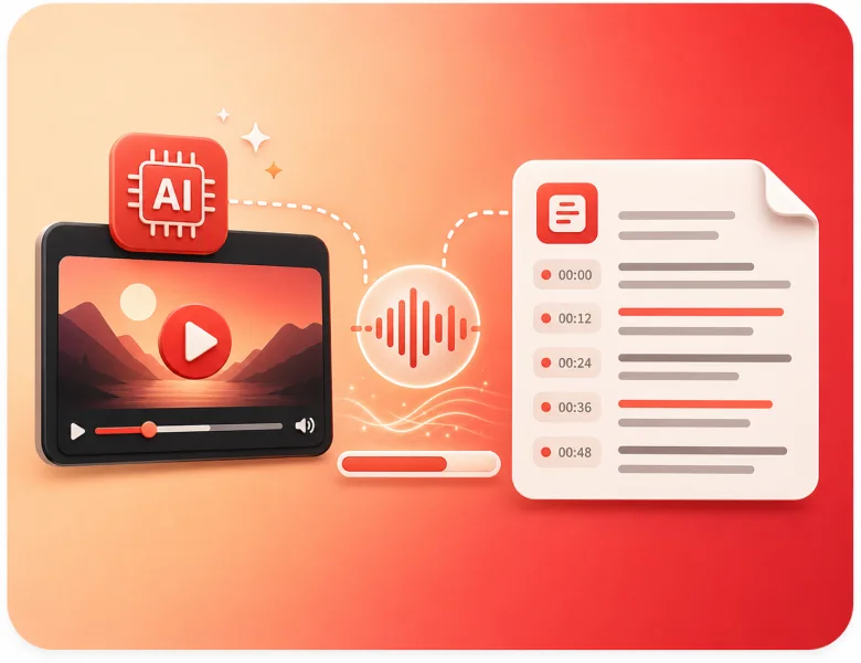 AI transcribes the video into timestamped text